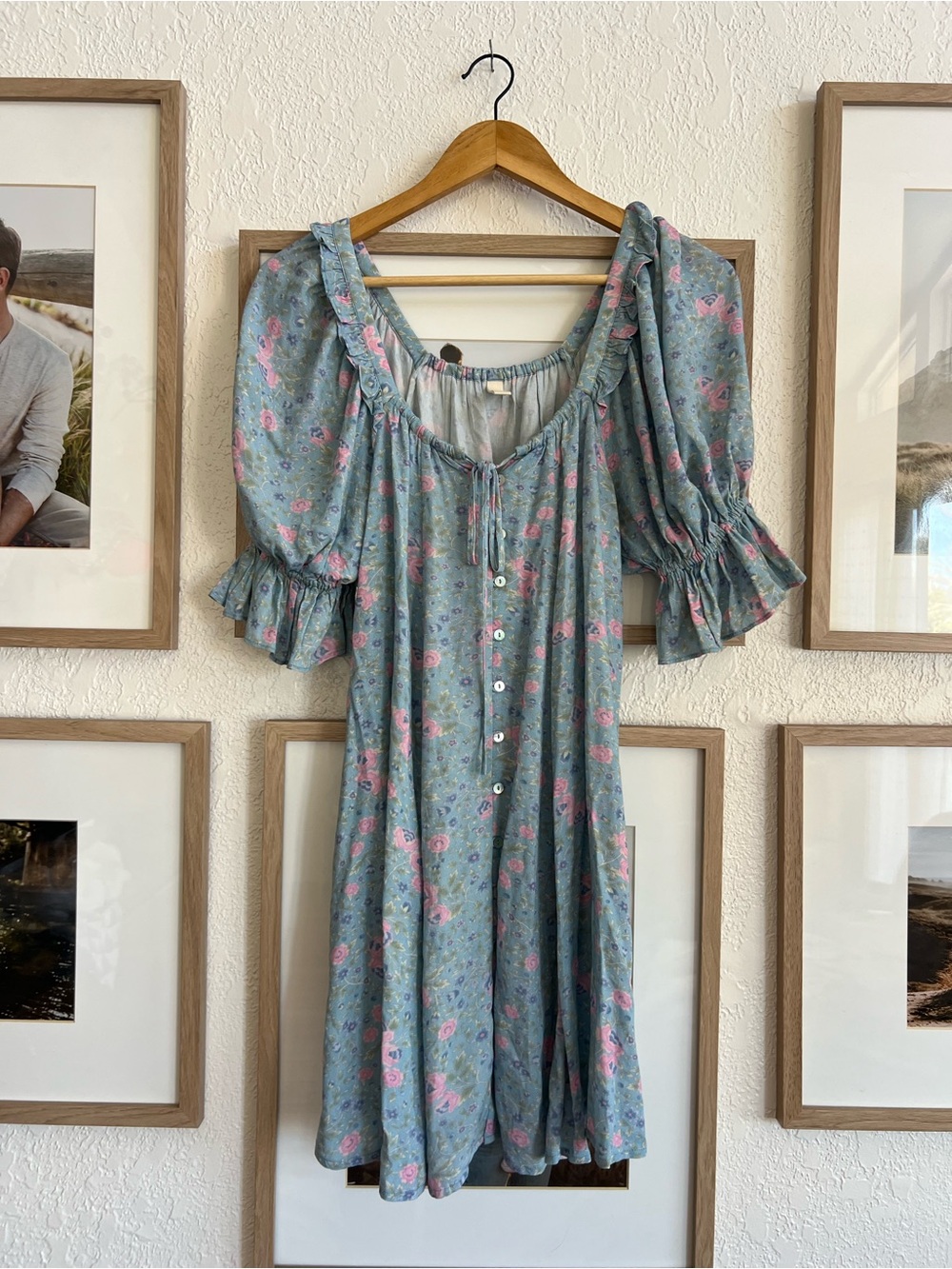 Spell Blue Midi Dress with Pink Floral